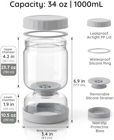 Pickle Jar for Pickle Olive Hourglass Jar, Auto Separator Juice 2 Pack Grey