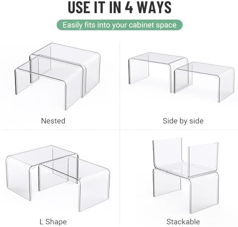 Bobomoment Clear Cabinet Organizer, Stackable Shelf Organizer Set of 4