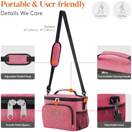 Lifewit Reusable Insulated Lunch Bag, Portable Cooler Freezable Soft Lunchbox Leakproof with Adjustable Shoulder Strap for Men Women Adult for Work Picnic or Travel, 9L 12 Can, Pink