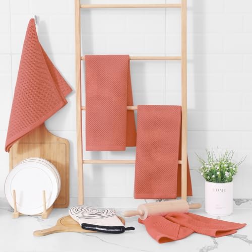 Homaxy 100% Cotton Waffle Weave Kitchen Dish Towels 4-Pack, Coral