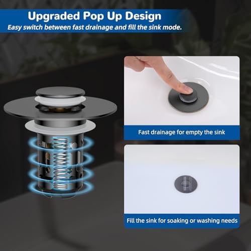 Hibbent 2 PCS Upgraded 3 in 1 Bathroom Sink Drain Strainer, Pop Up Stopper