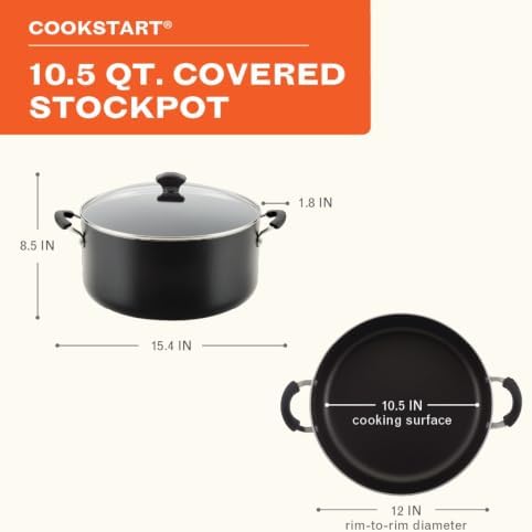 Farberware Cookware Nonstick Stockpot with Lid, 10.5 Quart-Black