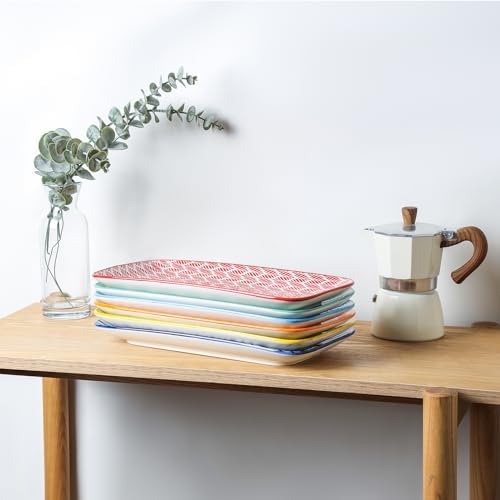 Selamica Ceramic Serving Platters, 12 Inch Serving Trays for Party Entertaining, Large Rectangular Serving Plates, Set of 6, Assorted Colors