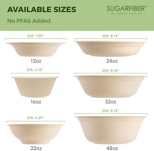 24oz Compostable Paper Bowls Disposable Round Natural Soup Bowls, 500 Count