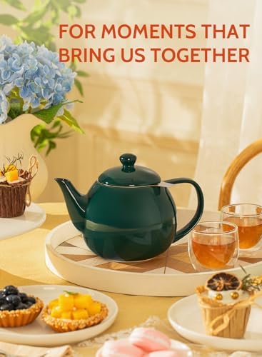 Sweese Teapots for Tea, 27 oz Porcelain Tea pot with Removable Stainless Steel Infuser, Tea Pots for Loose Tea - Dark Green