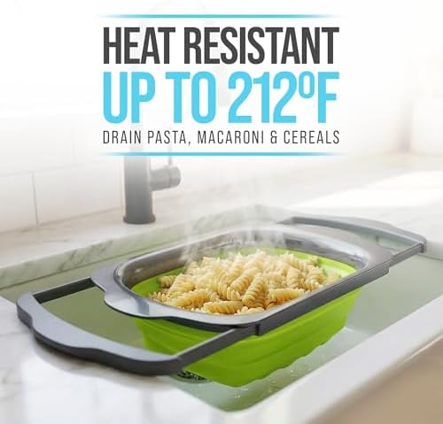 Comfify Green XL Collapsible Silicone Over Sink Colander – 6 Quart