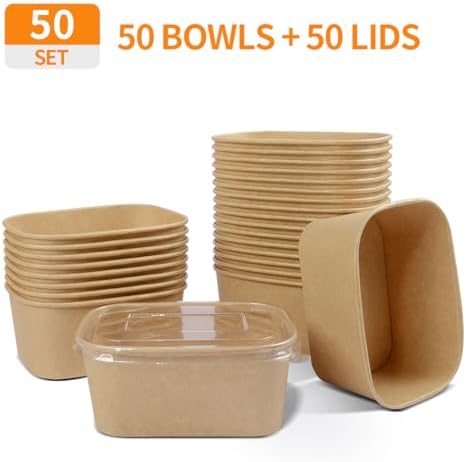 Celel 35 oz Paper Food Containers with Lids 50 Pack Meal Prep Containers