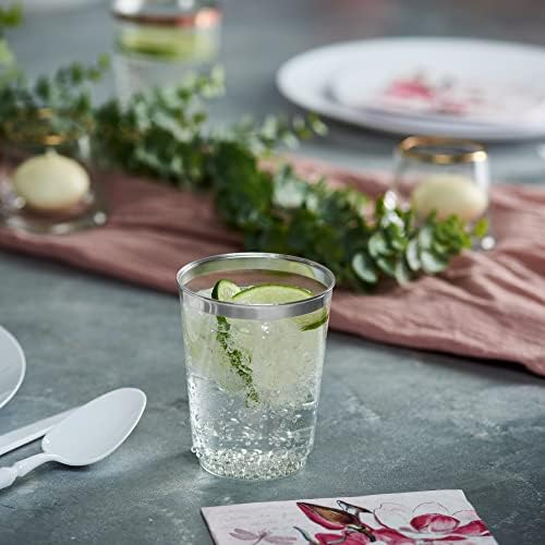 PLASTICPRO Disposable 8 oz Crystal Clear Plastic Tumblers With Silver Rim for Party's & Weddings pack of 50