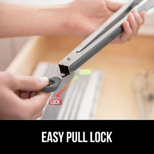 GORILLA GRIP Stainless Steel Kitchen Tongs for Cooking, 2 PK, Gray