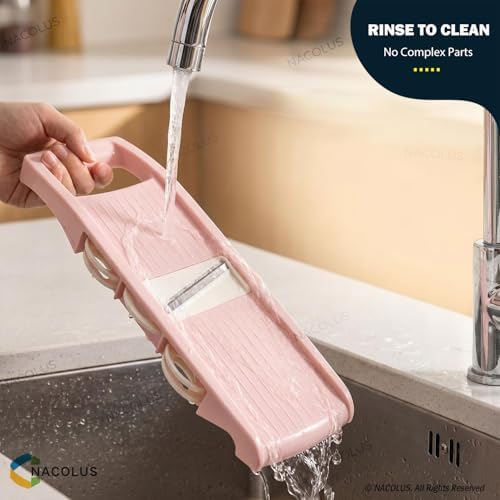 NACOLUS Mandoline Slicer for Kitchen Slicer Vegetable Cutter 5 In 1 Veggie Slicer Potato Slicer waffle fry cutter Hot Swap Mandolin with Peeler for Vegetables Carrot Shredder Cucumber Slicer - Pink