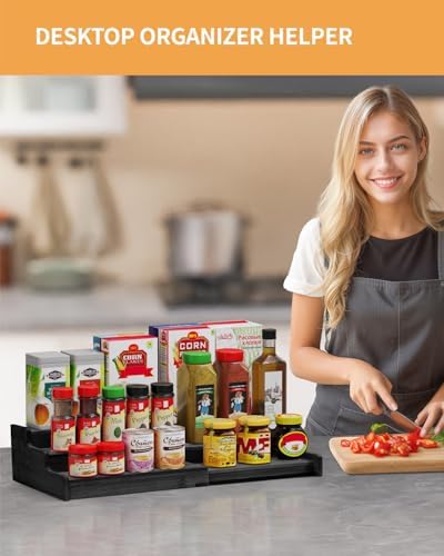 Spice Rack 3-Tier Natural Bamboo, Adjustable Cabinet Organizer Shelf
