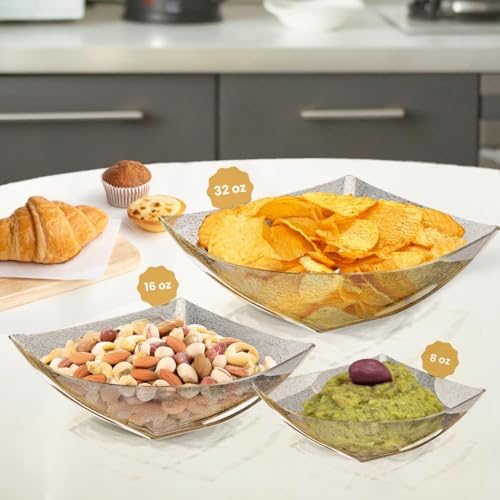 R-kay 6 Pack Gold Glitter Plastic Serving Bowls -16 Oz Gold Plastic bowls 16 Oz - Disposable Serving Bowls Heavy Duty For Weddings Catering And Birthday parties
