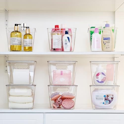 Vtopmart 4 Pack Clear Stackable Storage Bins with Lids and Handles, Large