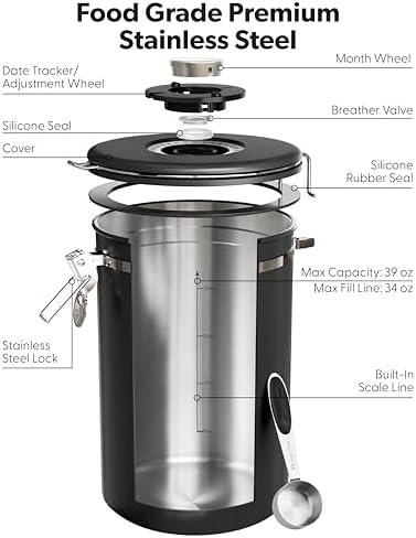 Veken Coffee Canister with Window, 39OZ Large Airtight Stainless Steel Jars