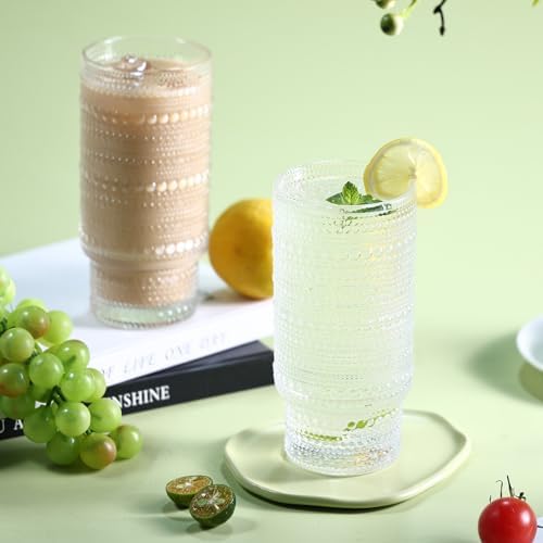 Large Capacity 16 oz Hobnail Drinking Glasses Set of 6, Vintage Glassware Drinking Glasses, Clear Water Glasses Tumbler, Cups for Kitchen, Juice, Beer, Cocktail, Whiskey