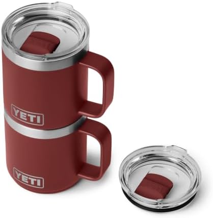 YETI Rambler 10 oz Ceramic Lined Stackable Mug, Vacuum Insulated, Stainless Steel with MagSlider Lid, Stag Red
