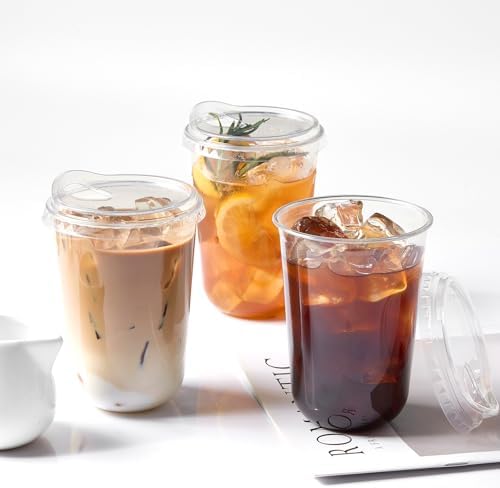 16 oz Clear Plastic Coffee Cups with Sip Lids, 100 Sets