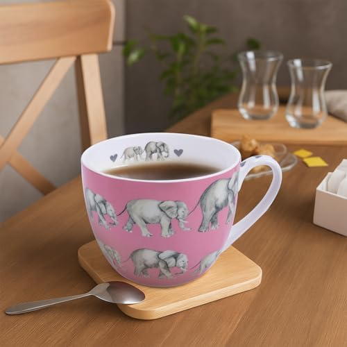 Premium 20 oz Bone China Elephant Hug Mug – Cute Elephant Design for Coffee & Tea, Ideal Holiday, Birthday, and Christmas Gift for Family and Friend, Designed in England by Harvest Green Studio