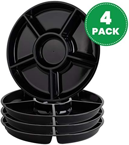 Plasticpro 6 Sectional Round Plastic Serving Tray/Platter (4, Black)