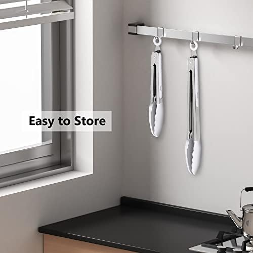 2 Pack Silicone Kitchen Tongs, 9 & 12 Inch, Stainless Steel, Light Grey
