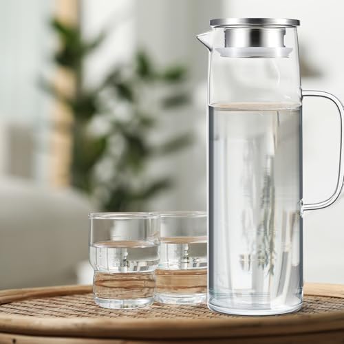 Hsei 2 Sets Glass Pitcher with Lid Water Carafe,1.5L