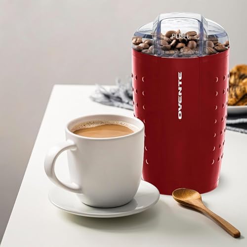 OVENTE Electric Coffee Grinder with One Touch Push-Button, Maroon CG225M