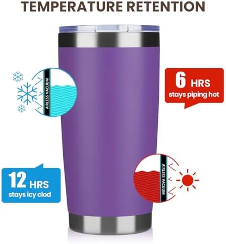 MEWAY 20oz Tumbler Cup Double Wall Vacuum Insulated Travel Mug Bulk, Stainless Steel Tumblers with Lid and Straw, Durable Powder Coated Coffee Cups for Cold & Hot Drinks (Purple, 1)