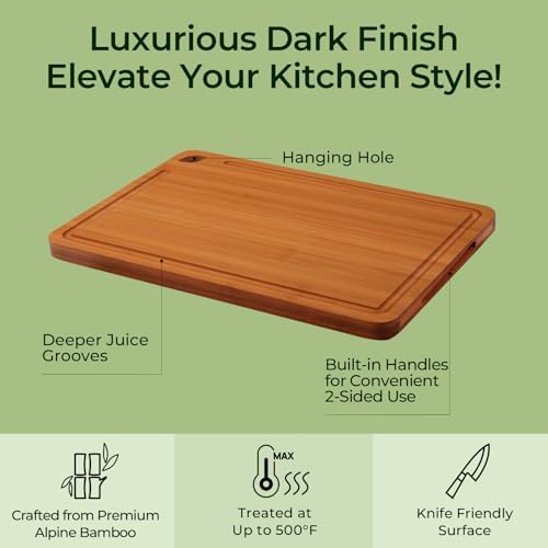 Keechee Wood Cutting Board 4-Pcs Carbonized Bamboo Set With Smooth Surface & Easy Storage For Busy Kitchens (4Pcs)