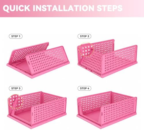 Pink Girl Closet Organizers and Storage Stackable Plastic Drawer Basket for Clothing Stackable Storage Bins Shelf Storage Container for RV Closet Wardrobe Bedroom Bathroom Playroom 8 Pack