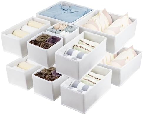 Fordonral 12 Pack Drawer Organizer Clothes, Foldable Fabric Dresser Organizer Closet Organizers and Storage Box for Underwear,Folded Clothes,Baby Clothing,Socks,Bra,Towels,Ties(12 Pack,White)