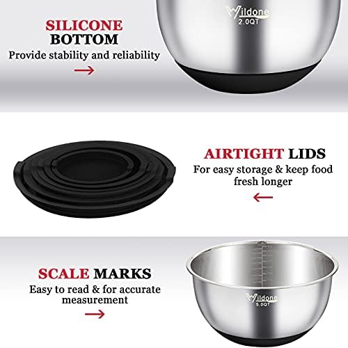 Wildone Mixing Bowls with Airtight Lids, Stainless Steel Mixing Bowls Set