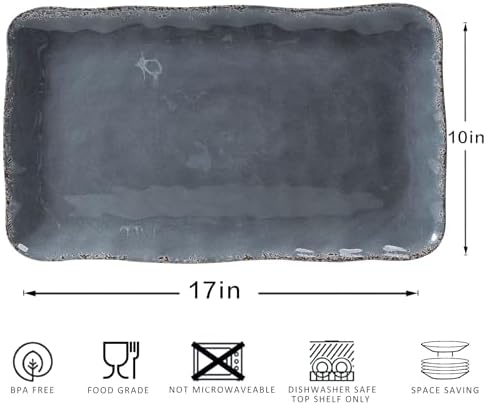 Large Vintage Melamine Serving Platter, Set of 2, 17x10 Inch Melamine Rectangular Serving Platter and Trays .Cool Gray