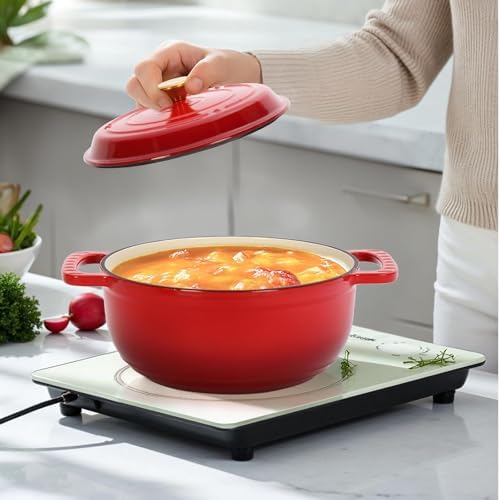 Bonnlo 5QT Round Dutch Oven, Enameled Cast Iron Dutch Oven Pot with Lid & Dual Handles, Oven Safe Up to 500° F, for Sourdough, Bread Baking, Stews and Roasting, Red