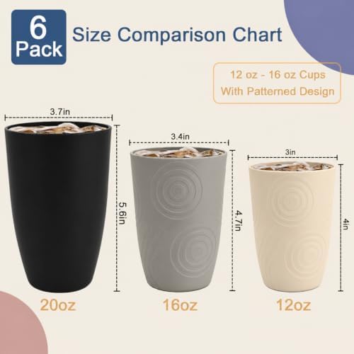 Wheat Straw Cups Set of 6, 20oz Plastic Tumblers - Blackbeige