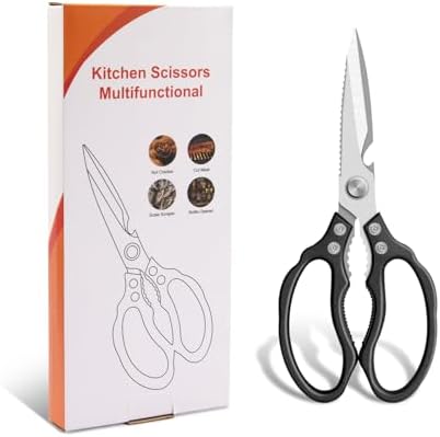 CGBE Kitchen Scissors All Purpose Heavy Duty, Ultra Sharp Stainless Steel Kitchen Shears Dishwasher Safe, Cooking Shears for Chicken, Poultry, Fish, Meat, Herbs & Grapes with Non-Slip Grips - Black