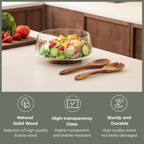 muso wood Salad Bowl Set Large-capacity with Acacia Wood Base