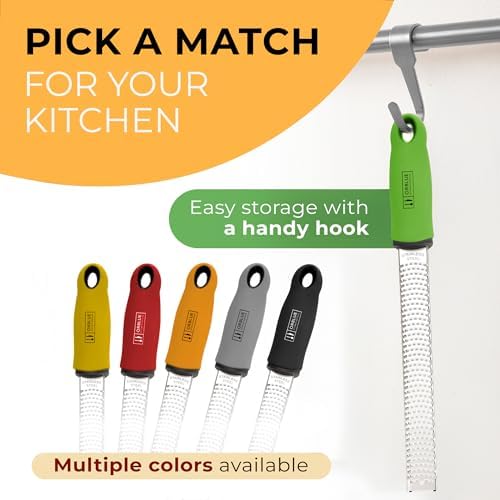 Orblue Lemon Zester & Cheese Grater - Premium Citrus Zester, Kitchen Grater for Parmesan, Chocolate, Fruits, Vegetables, Ginger, Garlic, Nutmeg - Stainless Steel Blades with Protective Cover, Green