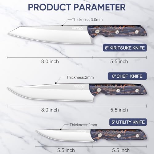 Topfeel 3-Piece Kitchen Knife Set, 5Cr15MoV High Carbon Stainless Steel