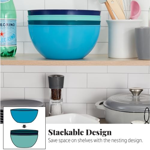 US Acrylic Vista Durable Plastic Salad and Serving 10-inch Bowls | Set of 4 in Coastal Colors | Reusable, BPA-free, Made in the USA | 135 oz. capacity