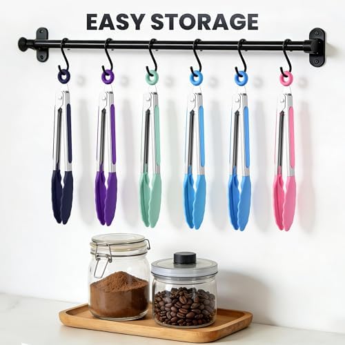6PCS 7-Inch Silicone Tongs Set, Stainless Steel Tongs with Silicone Tips