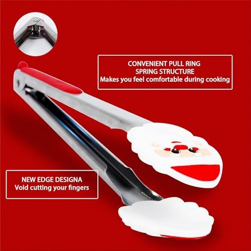 Kitchen Tongs, Food-Grade Silicone Tips with Christmas Design