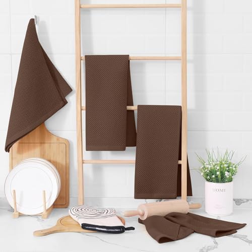 Homaxy 100% Cotton Waffle Weave Kitchen Dish Towels 24-Pack, Coffee