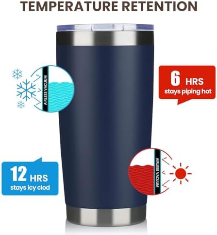 MEWAY 20oz Tumbler 8 Pack Double Wall Vacuum Insulated Travel Mug Bulk, Stainless Steel Tumblers with Lid and Straw, Durable Powder Coated Coffee Cups for Cold & Hot Drinks (Navy, 8)