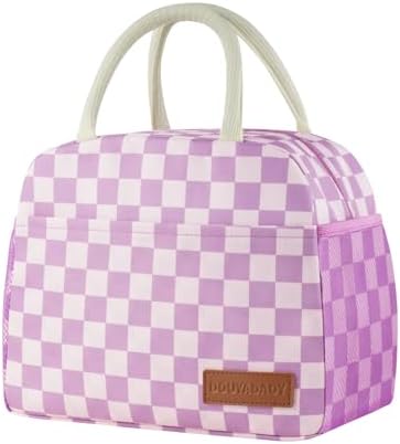 Lunch Bag Women/Men Lunch Box Women/Men (Purple+Pink Checkerboard)