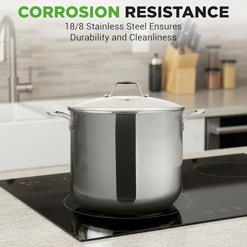NutriChef 12 Quart Stainless Steel Stock Pot with Lid | Induction Cookware for Home & Commercial Use | Heavy Duty Cooking Pot for Boiling or Simmering Soup, Pasta, Seafood, and Sauces