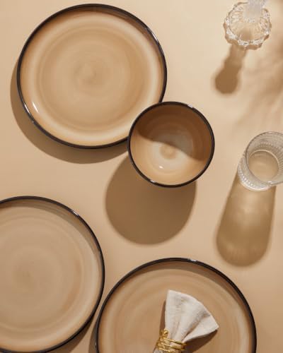 Pokini Stoneware Dinnerware Sets for 4, 12pcs Plates and Bowls Sets Dishes