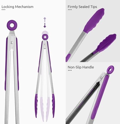 U-Taste Kitchen Tong for Cooking, 600ºF Heat-Resistant Silicon, 2Pcs/Purple