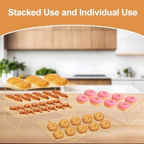 Briout Cooling Rack for Cooking Baking 3 Tiers, 16" x 10" Wire Rack, Gold