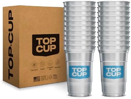 Top Cup Aluminum Party Cups, Blue Logo, 20oz, 20 Count