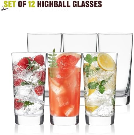 Highball Glasses Set of 12,13oz Tall Drinking Glasses, Water Glass Cups Set
